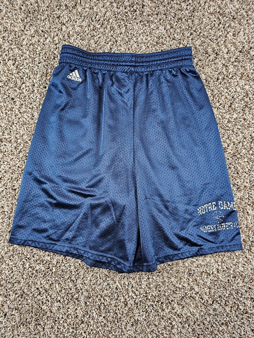 Y2K Adidas Mens Sz S Notre Dame Basketball Shorts Blue Mesh Elastic Waist 2000s